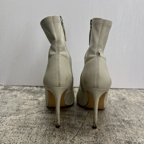 Zara Off White Faux Leather Pointed Toe Ankle High Heel Boots Size 6 - Picture 6 of 14